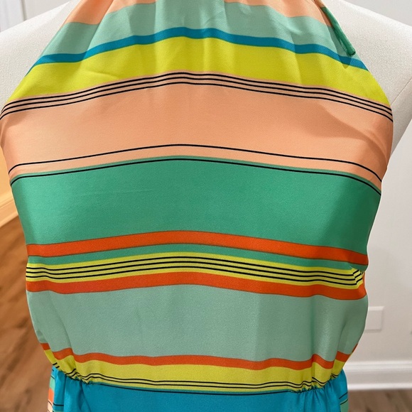 Ann Taylor Halter Maxi Dress Striped Multicolor Tie Back Womens Size 0 - Picture 4 of 16